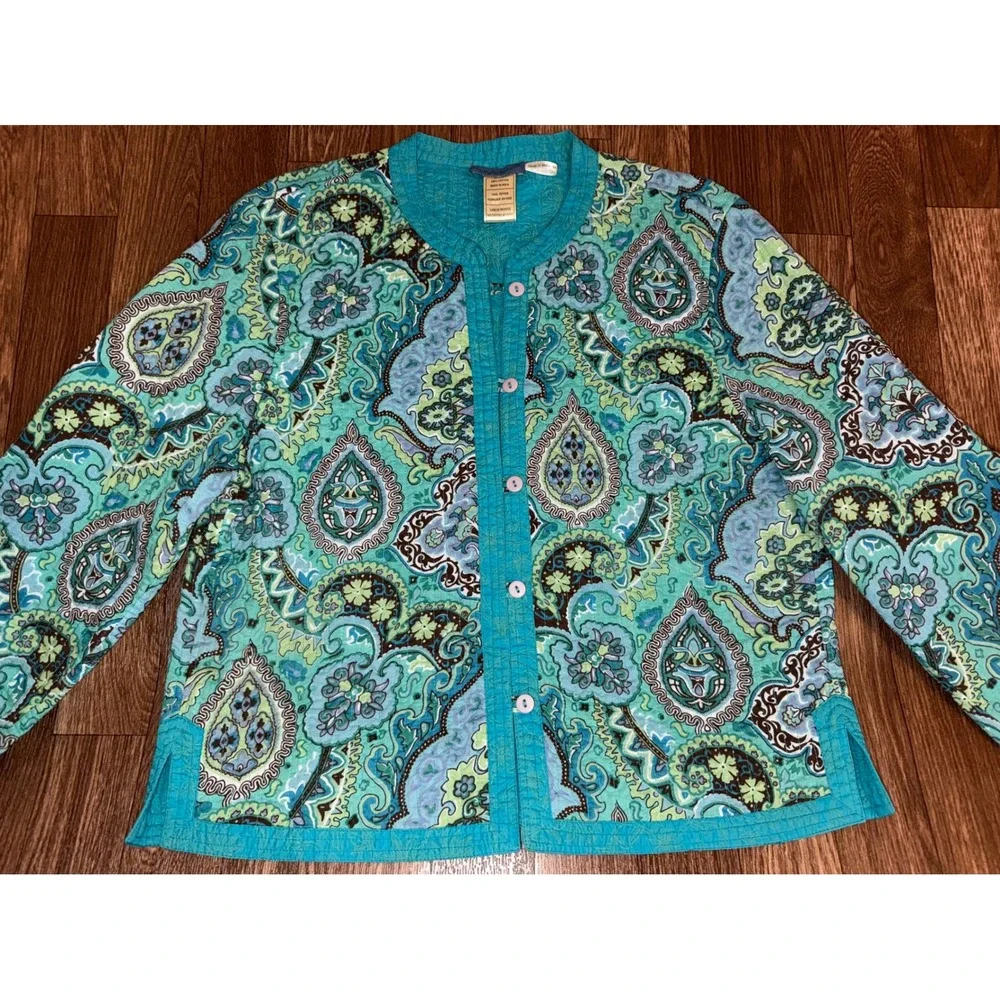 Laurence & Co Quilted Paisley Print‎ Button Front Jacket Women's M